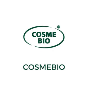 Logo vert COSMEBIO sur fond blanc avec inscription COSMEBIO en dessous dans une police simple.