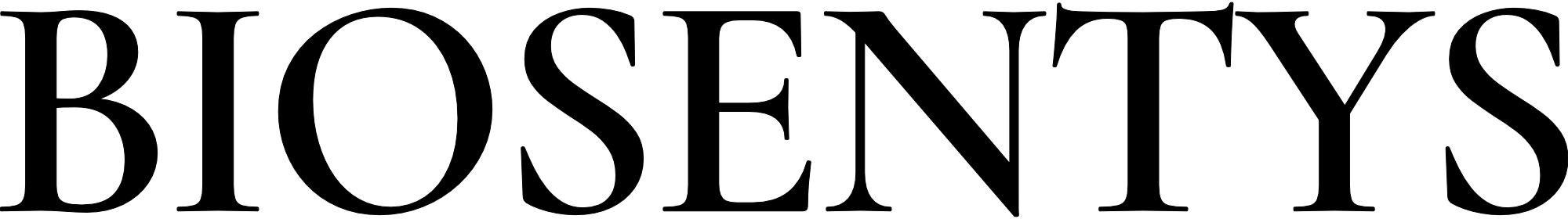 Logo noir avec le texte BIOSENTYS en lettres majuscules sur fond blanc simple.