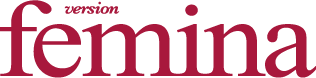 Femina magazine logo in bold maroon letters with the word "version" in smaller text above the 'f
